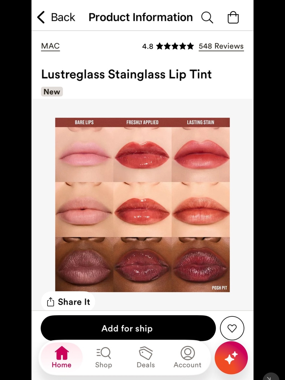 MAC Cosmetics Lustreglass Stainglass Lip Tint — Posh Pit (Sheer Berry Gloss)
